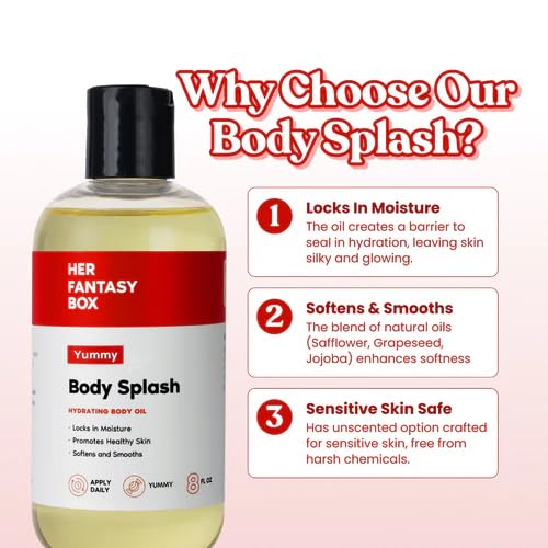 Her Fantasy Box Body Splash Hydrating Body Oil (Yummy) - Moisturizing, Non-Greasy Formula for Soft, Smooth Skin - All-Natural, Lightweight & Nourishing