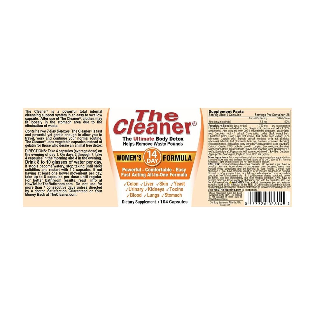 Generic The Cleaner Women's 14 Day Formula Supplement, 104 Capsules, Powerful, Comfortable, Easy and Fast Acting Formula (Two 7 Day treatments)