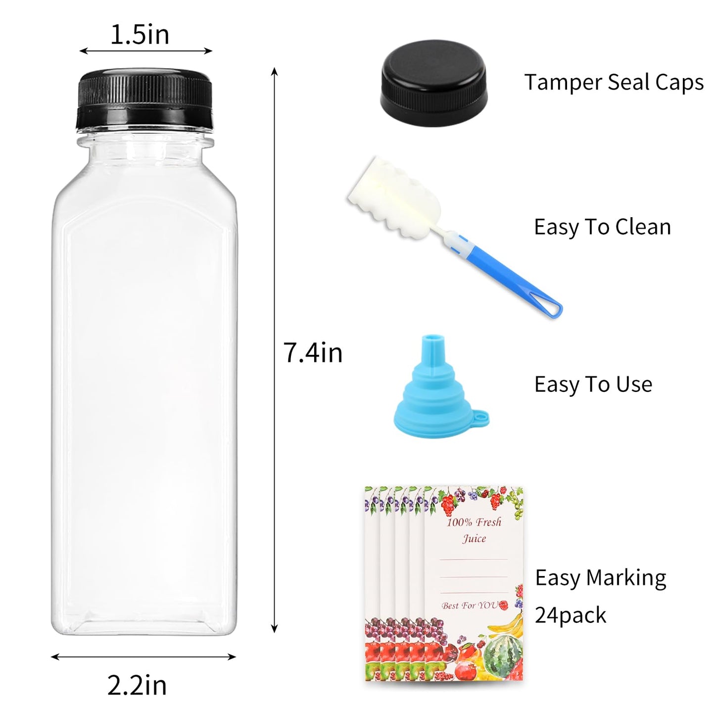 SUPERLELE 20pcs 16oz Juice Bottles, Plastic Juicing Bottles with Caps, Clear Drink Containers with Lids for Drinking, Smoothie and Other Beverages