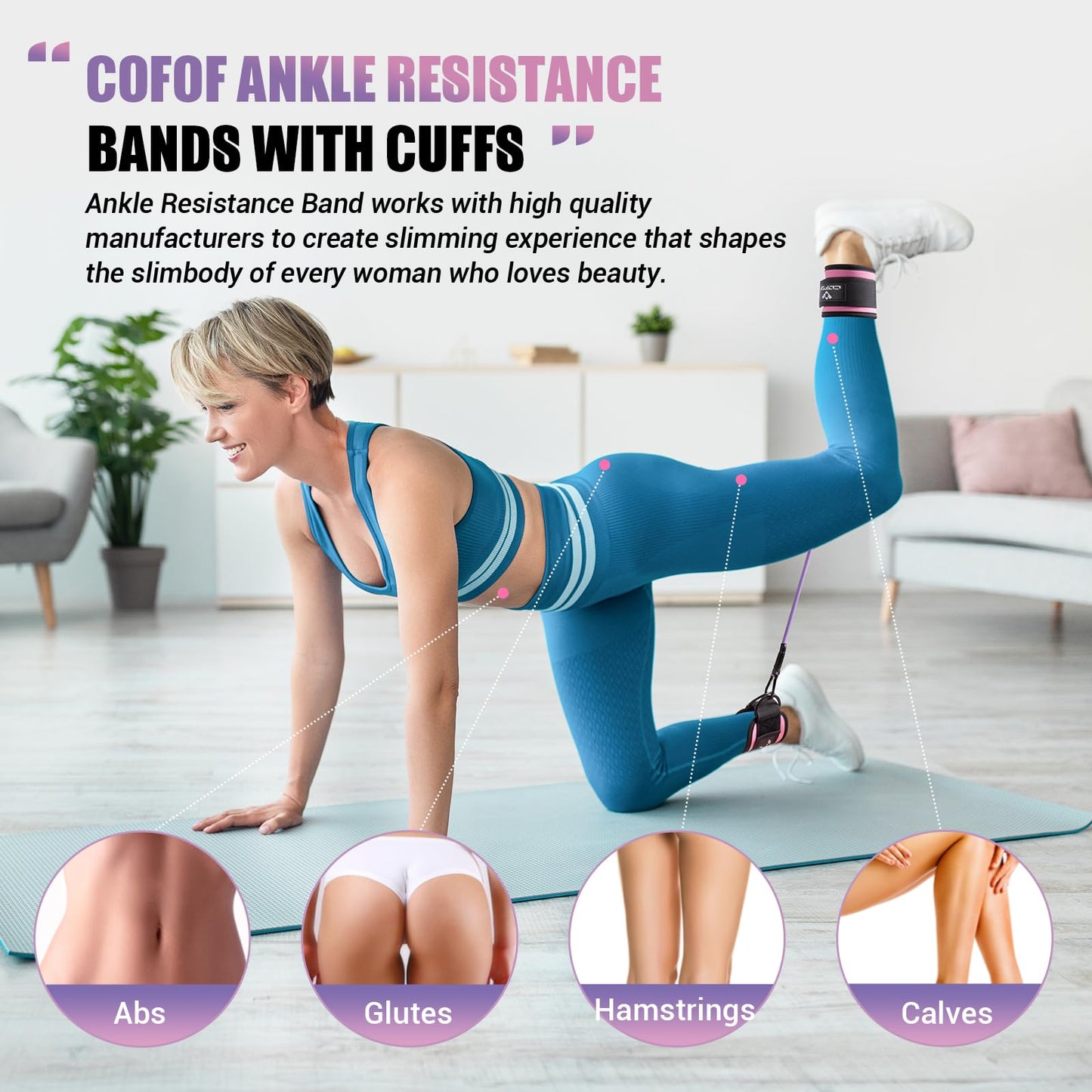 Ankle Resistance Bands with Cuffs, Ankle Bands for Working Out, Ankle Band Cuff for Kickbacks Hip, Leg Glute Exercise Equipment with Training Poster, Resistance Band with Ankle Cuffs for Women(Pink)