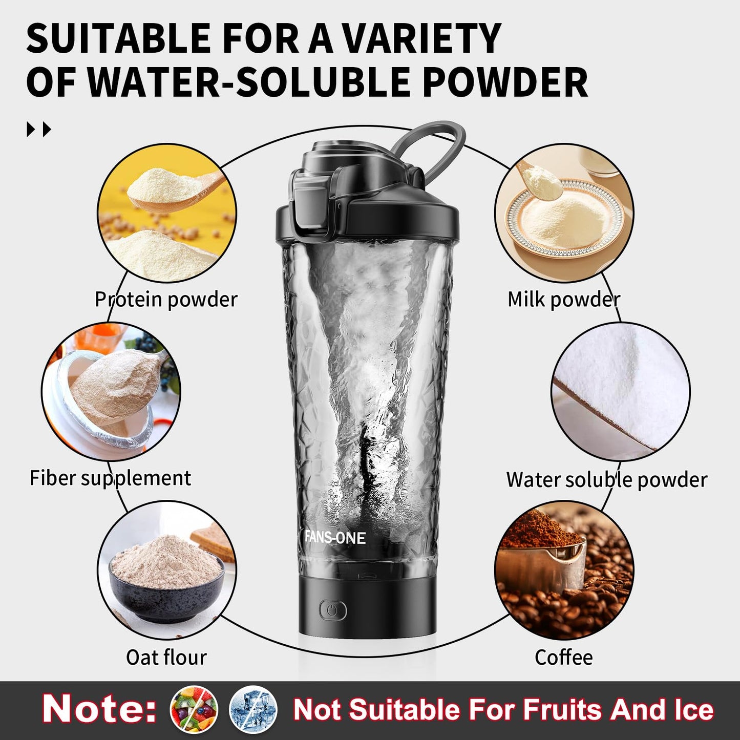 FANS-ONE Premium Electric Protein Shaker Bottle, 24 oz Lockable Blender Shaker Bottles, Made with Tritan, BPA Free, USB Rechargeable Mixer Blender Cup for Protein Shakes