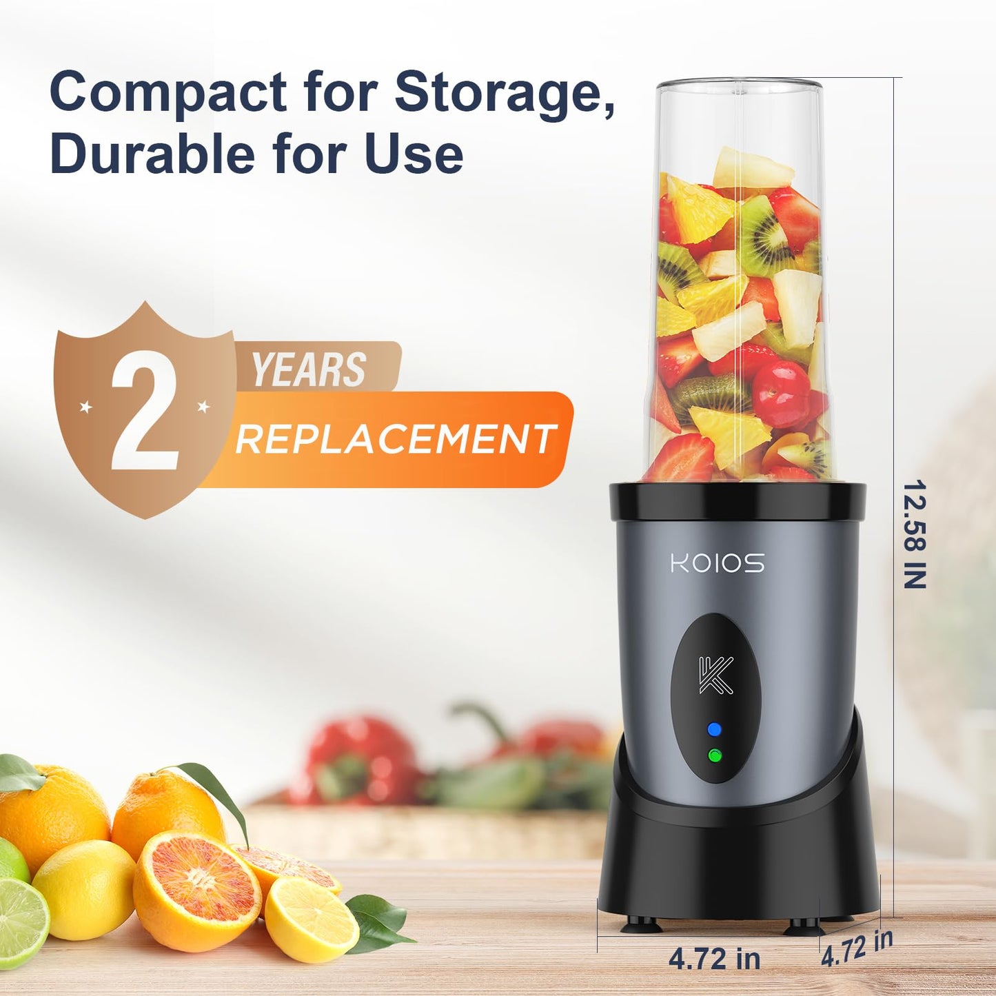 KOIOS Smoothie Blender, 900W Personal Blender for Shakes and Smoothies for Kitchen with 2 No-BPA 22oz Portable Cups, Single Serve Smoothies Maker Mixer for Juices, Nutritious Recipe (Grey Blue)