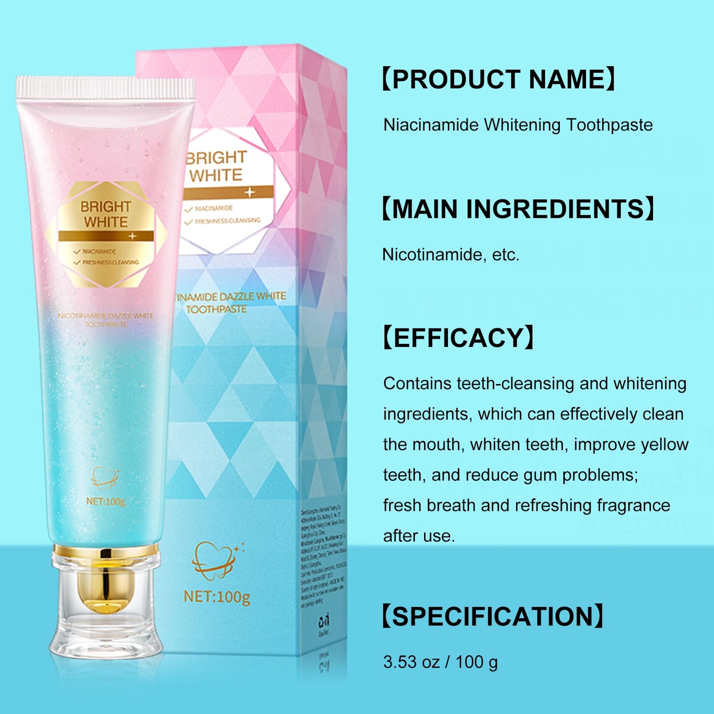 Ayzololo Niacinamide Whitening Toothpaste,Fresh Breath,Remove Tooth Stains,3.53 oz/ 100g