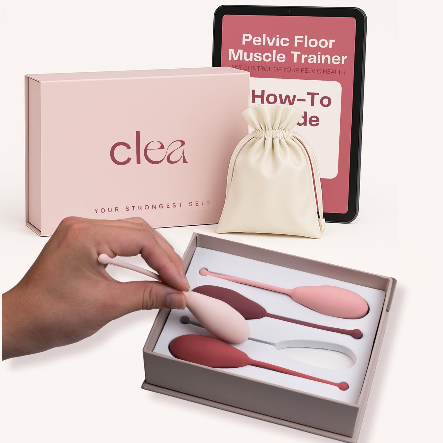 Clea Pelvic Floor Muscle Trainer Set for Women - Set of 4 | Premium Weighted Exercise Balls for Women for Pelvic Floor Strengthening and Tightening, Improved Bladder Control, Prolapse Prevention