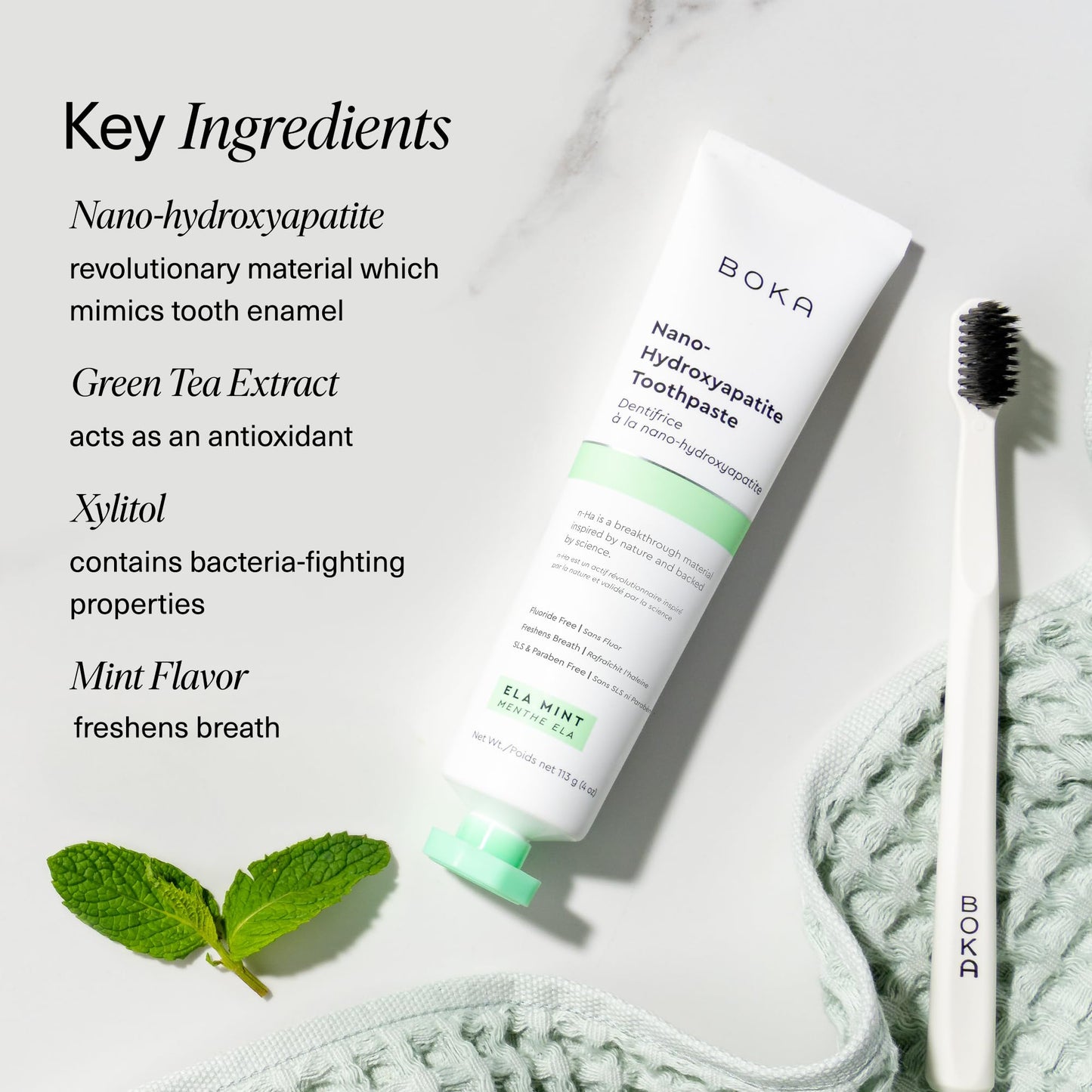 Boka Fluoride Free Toothpaste, Nano Hydroxyapatite Toothpaste, Appropriate for Sensitive Teeth - for Adult, Kids Oral Care - Ela Mint Flavor, 4 Fl Oz 1Pk US Manufactured