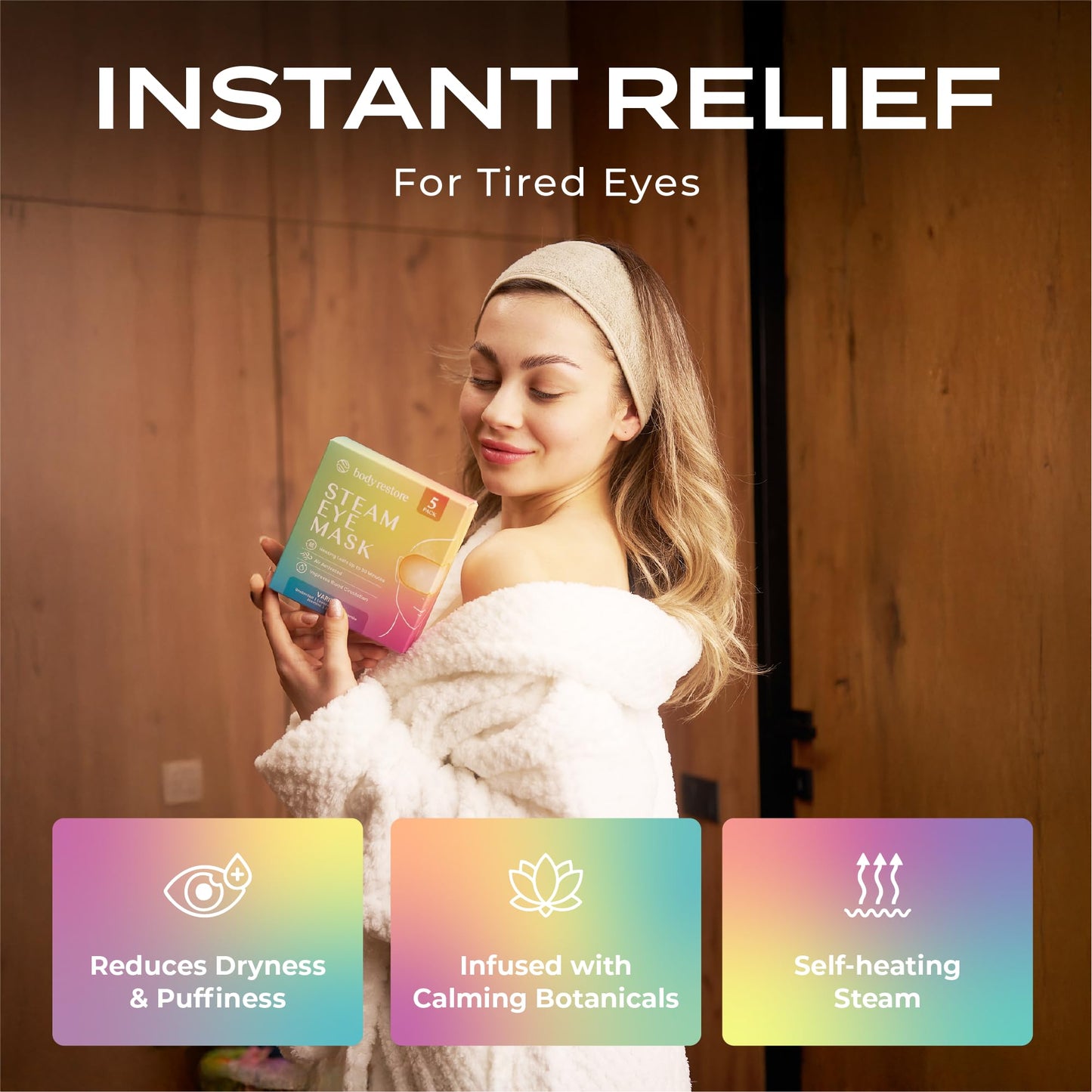 Body Restore Self Heating Warm Compress for Dry Eyes 5 Pack - Heated Eye Mask for Fast Relief, Birthday Gifts for Women, Men, Stye Eye Treatment, Relaxation, Travel Essentials - Variety