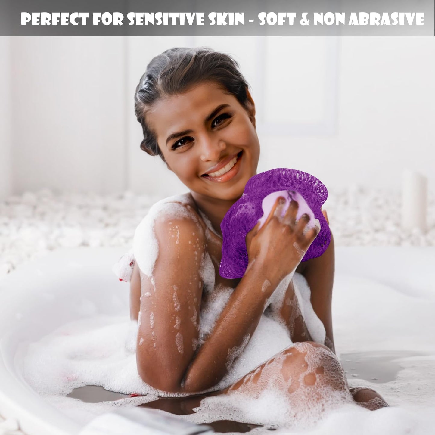 SubSahara African Net Sponge Authentic - 2 Pieces Exfoliating Scrubber for All Skin Types, Ideal for Face & Body Daily Use, Durable, Gentle Exfoliation (Blue & Purple)