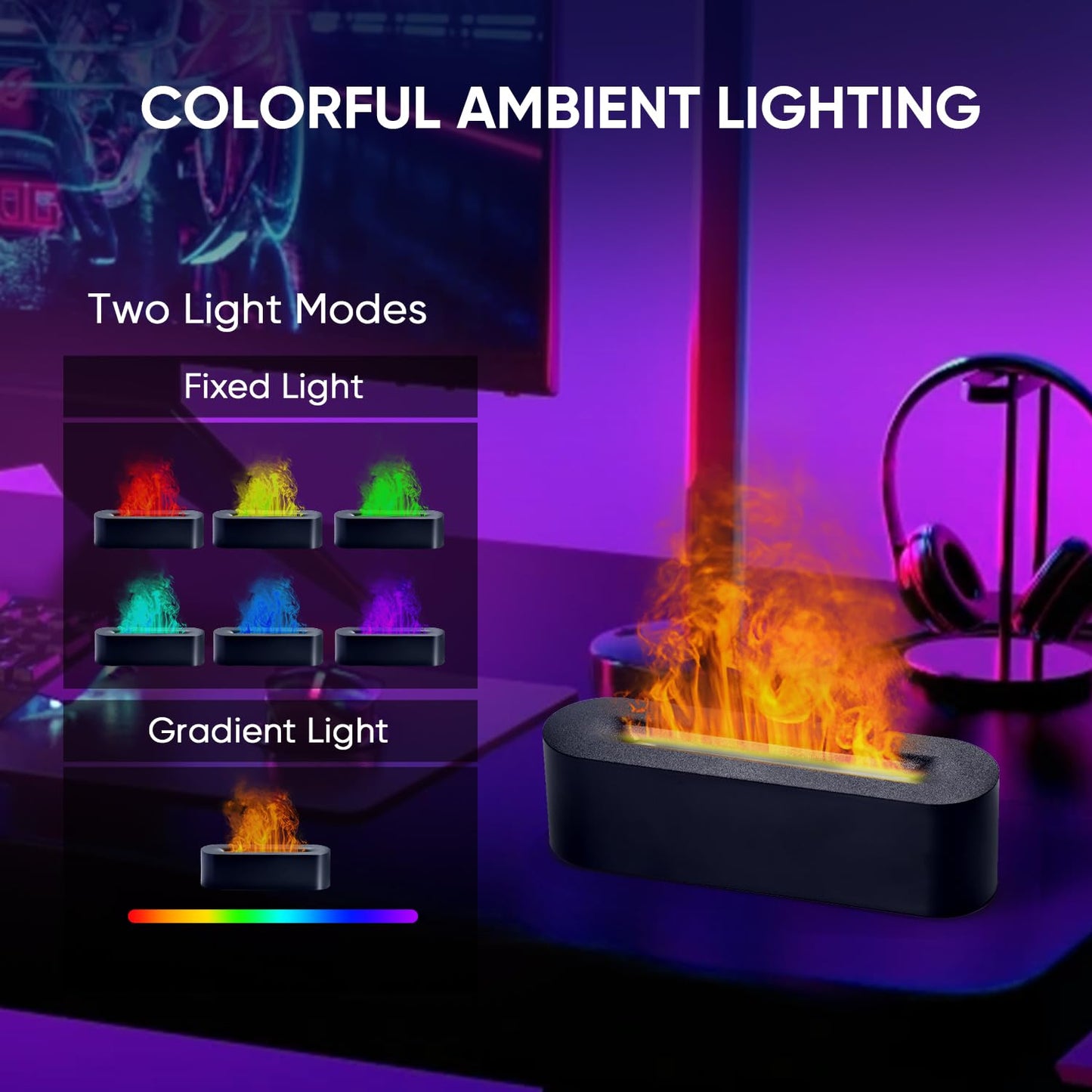 YALEDI Essential Oil Diffuser, Fireplace Fire Flame Aromatherapy Diffuser, 150ml Ultrasonic Cool Mist Humidifier, Scent Aroma Diffuser with 7 Colors Light, Timer & Auto-Off for Home, Room (Black)