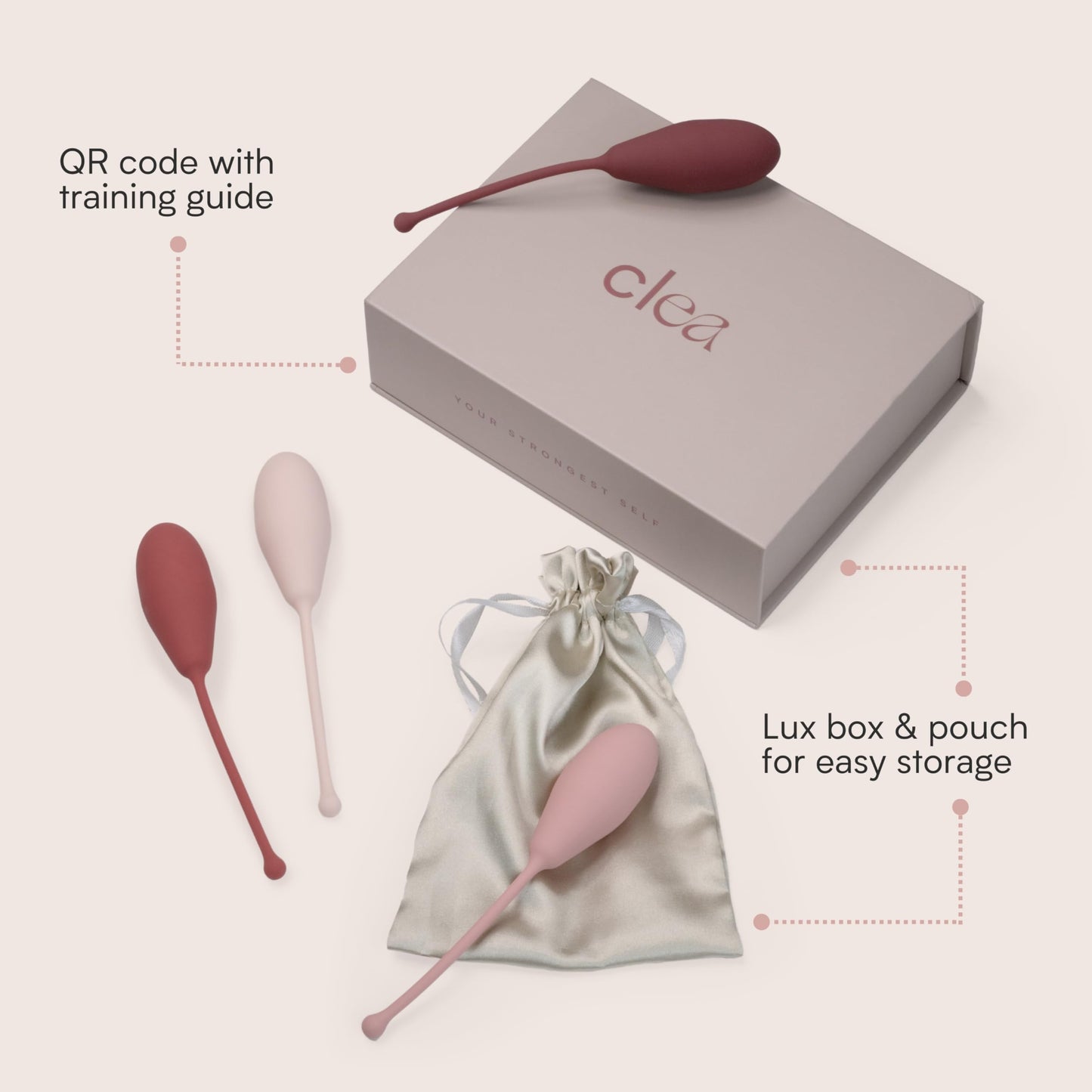 Clea Pelvic Floor Muscle Trainer Set for Women - Set of 4 | Premium Weighted Exercise Balls for Women for Pelvic Floor Strengthening and Tightening, Improved Bladder Control, Prolapse Prevention