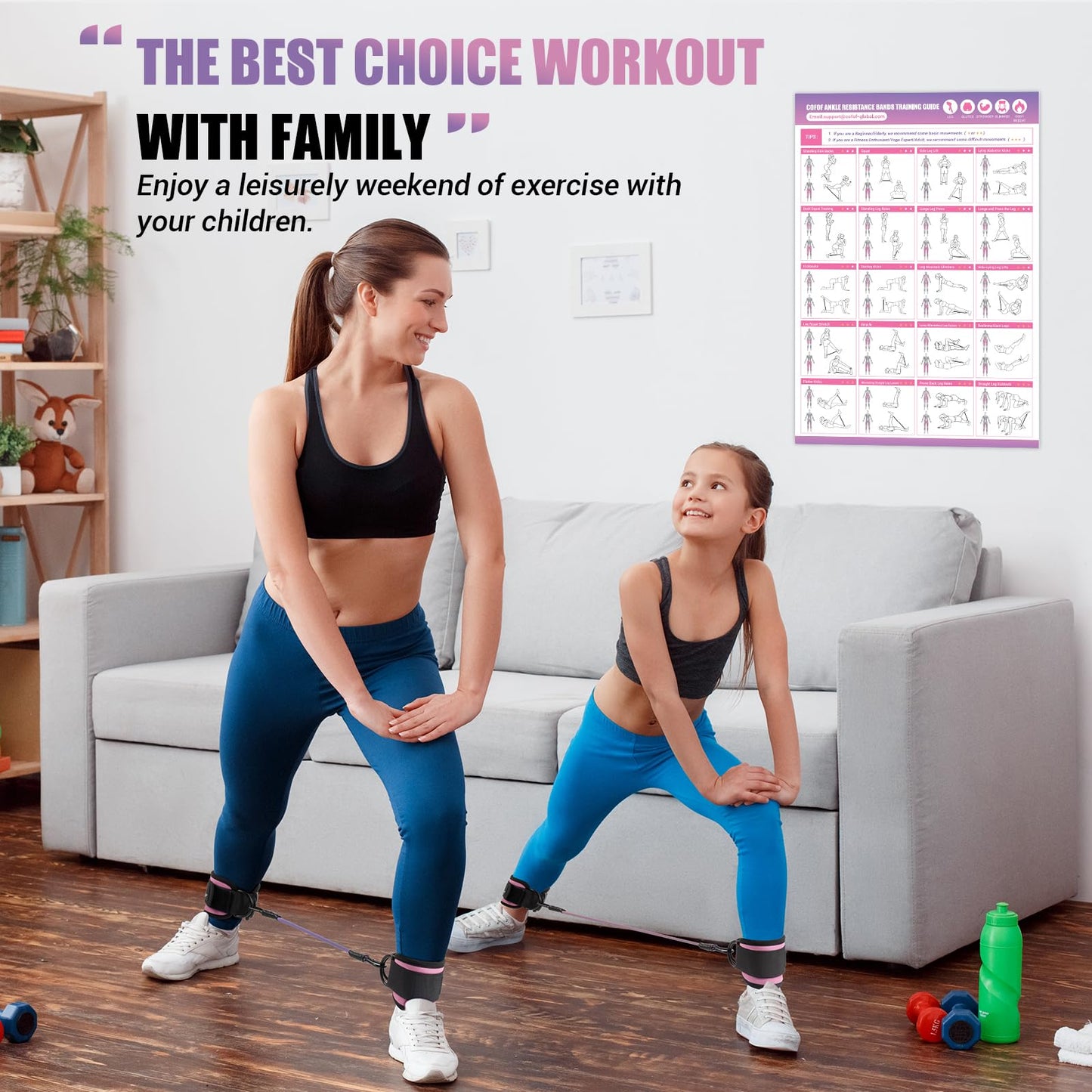Ankle Resistance Bands with Cuffs, Ankle Bands for Working Out, Ankle Band Cuff for Kickbacks Hip, Leg Glute Exercise Equipment with Training Poster, Resistance Band with Ankle Cuffs for Women(Pink)