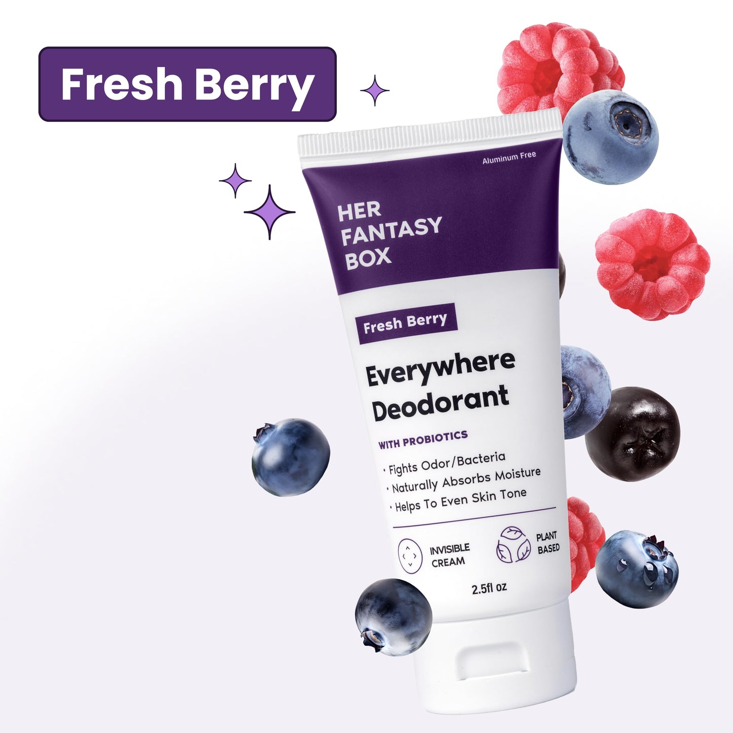 Her Fantasy Box | Everywhere Deodorant with Probiotics - Berry Scent | Aluminum-Free, Naturally Absorbs Moisture | Fights Odor & Bacteria | Skin-Improving Formula