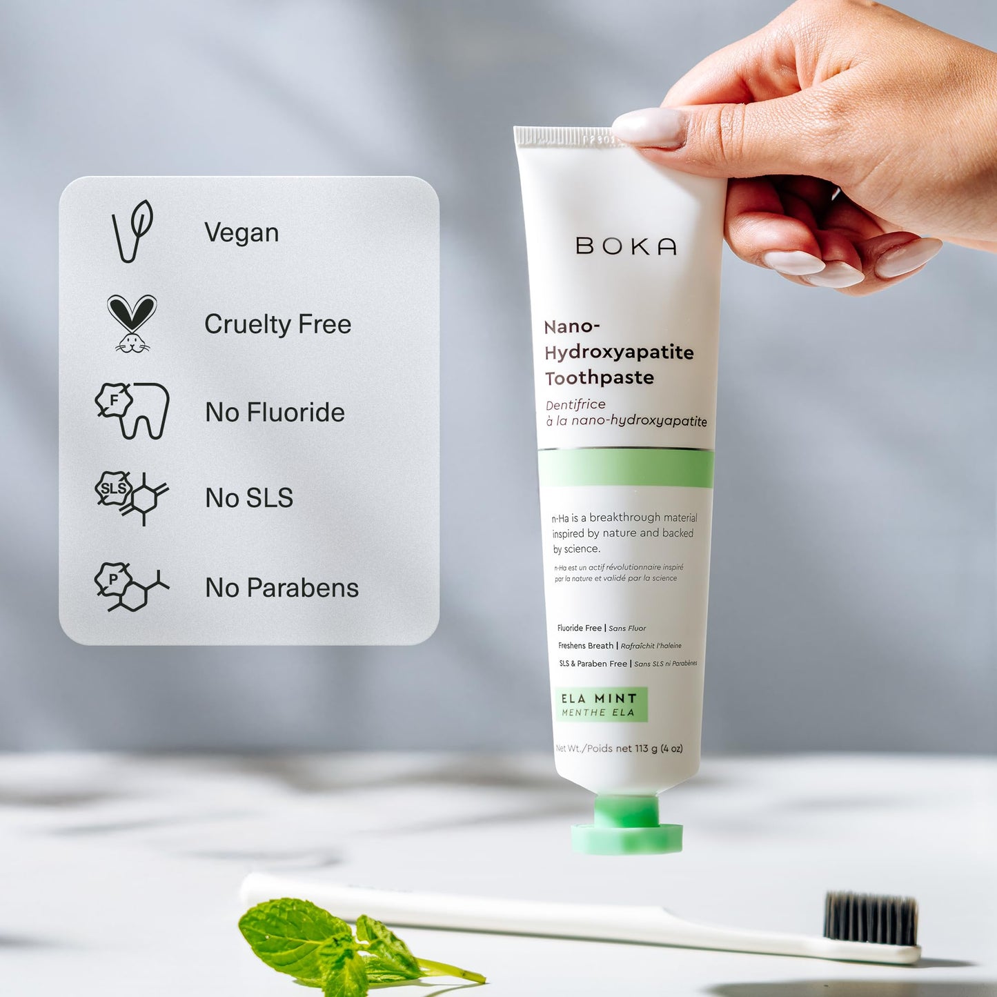 Boka Fluoride Free Toothpaste, Nano Hydroxyapatite Toothpaste, Appropriate for Sensitive Teeth - for Adult, Kids Oral Care - Ela Mint Flavor, 4 Fl Oz 1Pk US Manufactured