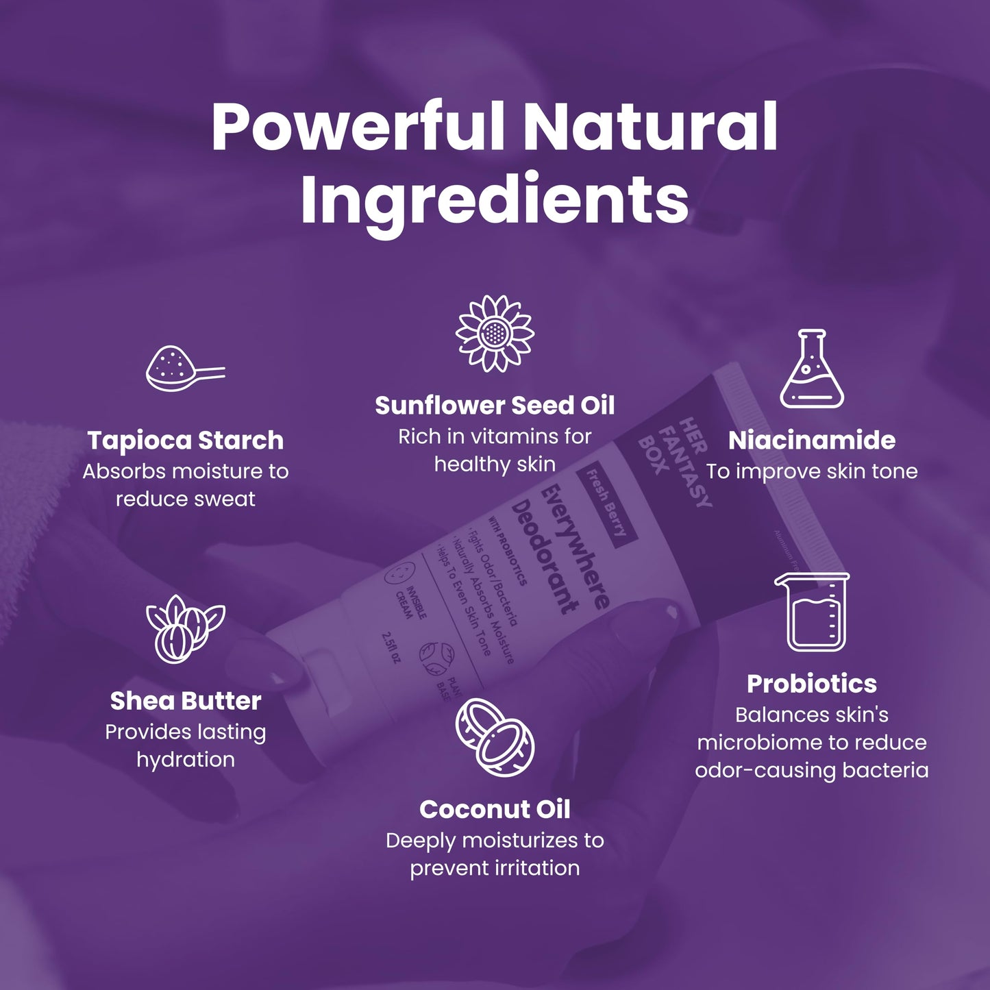 Her Fantasy Box | Everywhere Deodorant with Probiotics - Berry Scent | Aluminum-Free, Naturally Absorbs Moisture | Fights Odor & Bacteria | Skin-Improving Formula