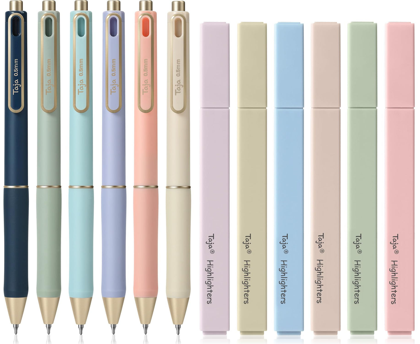 Taja 12 Pack Aesthetic Highlighters and Gel Pens Set, 6 No-Bleed Pastel Highlighters and 6 Black Ink Pens for Bible Study, Journaling, School and Office Supplies