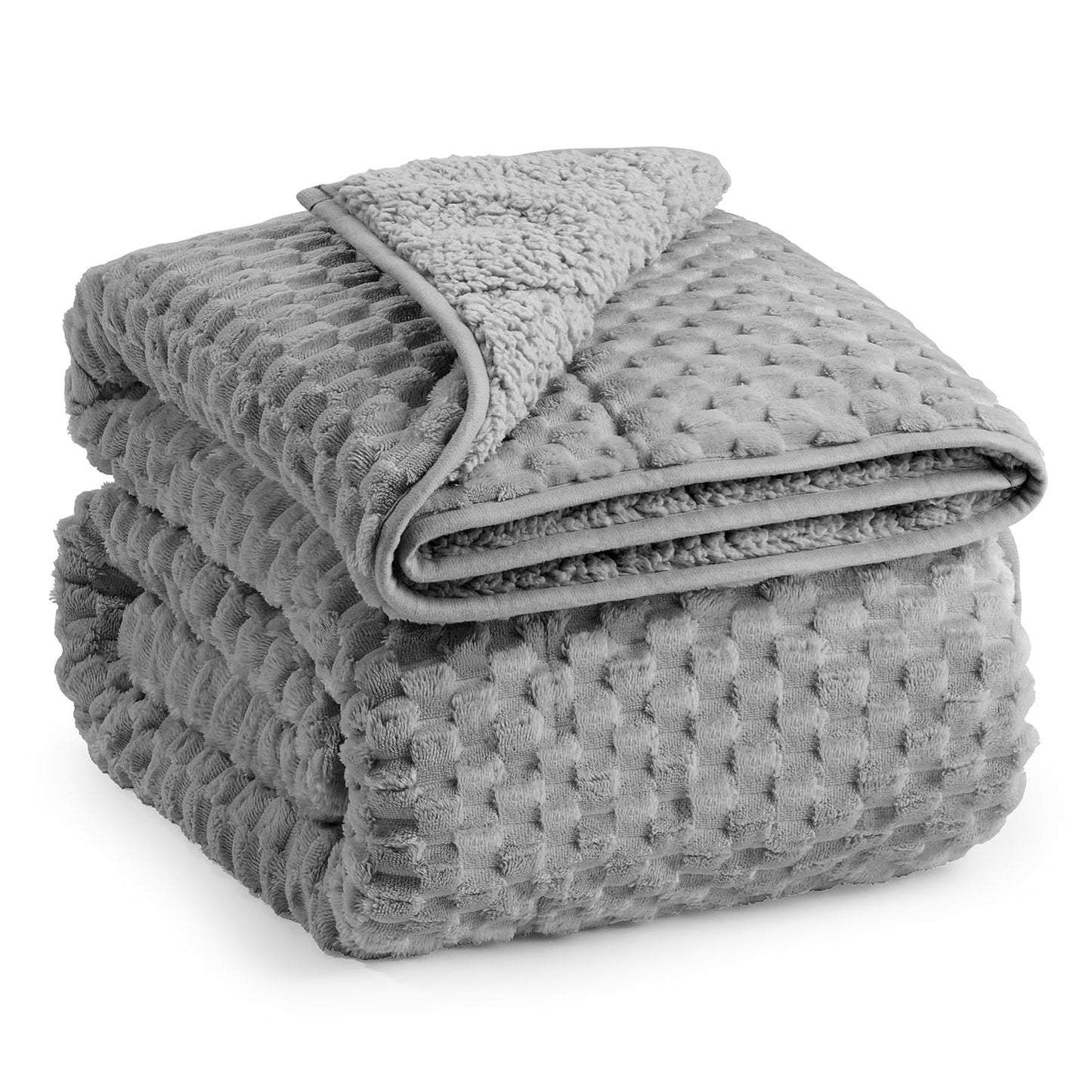 Super Soft Luxury Fleece Sherpa Weighted Blanket 15 lbs for Adults, Turtle Shell Fuzzy Cozy Fluffy Queen Size Weighted Throw, Ceramic Beads Washable Heavy Blankets for Couch Bed, Grey, 60" x 80"