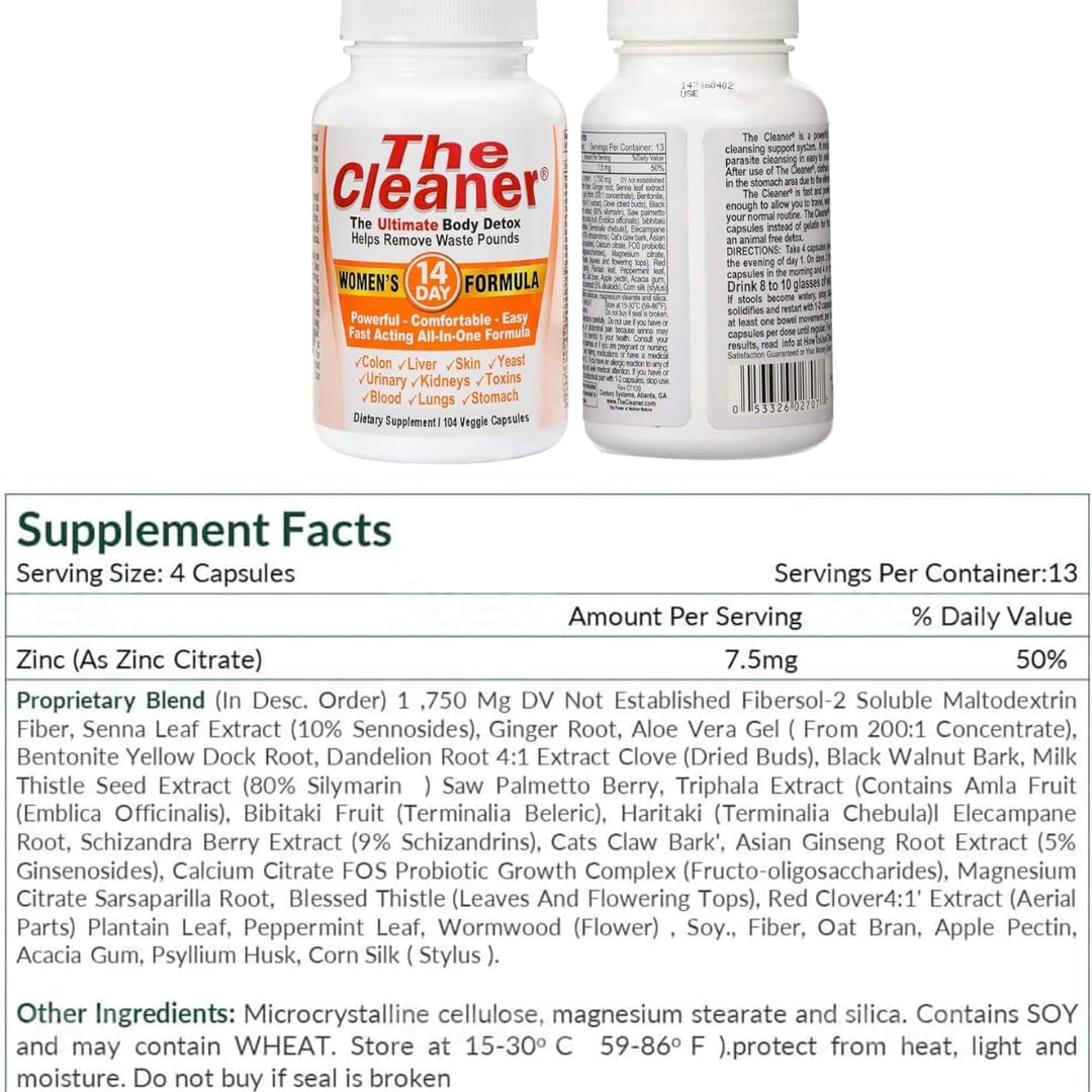 Generic The Cleaner Women's 14 Day Formula Supplement, 104 Capsules, Powerful, Comfortable, Easy and Fast Acting Formula (Two 7 Day treatments)