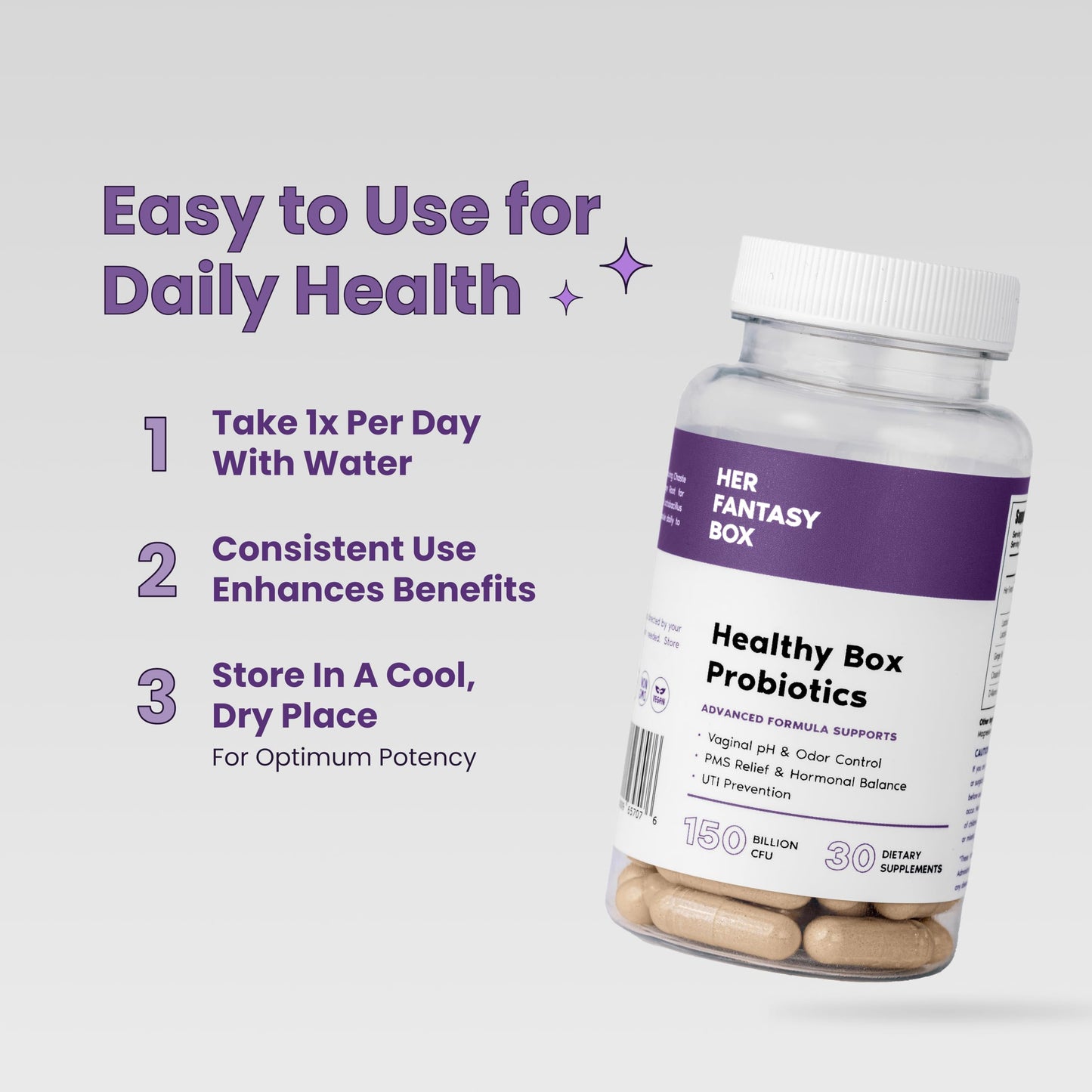 Her Fantasy Box | Vaginal Probiotics for Women – Prebiotics + Advanced Lactobacillus Blend – Hormonal Balance, PMS Relief & UTI Prevention – Feminine Health Support with Cranberry & D-Mannose