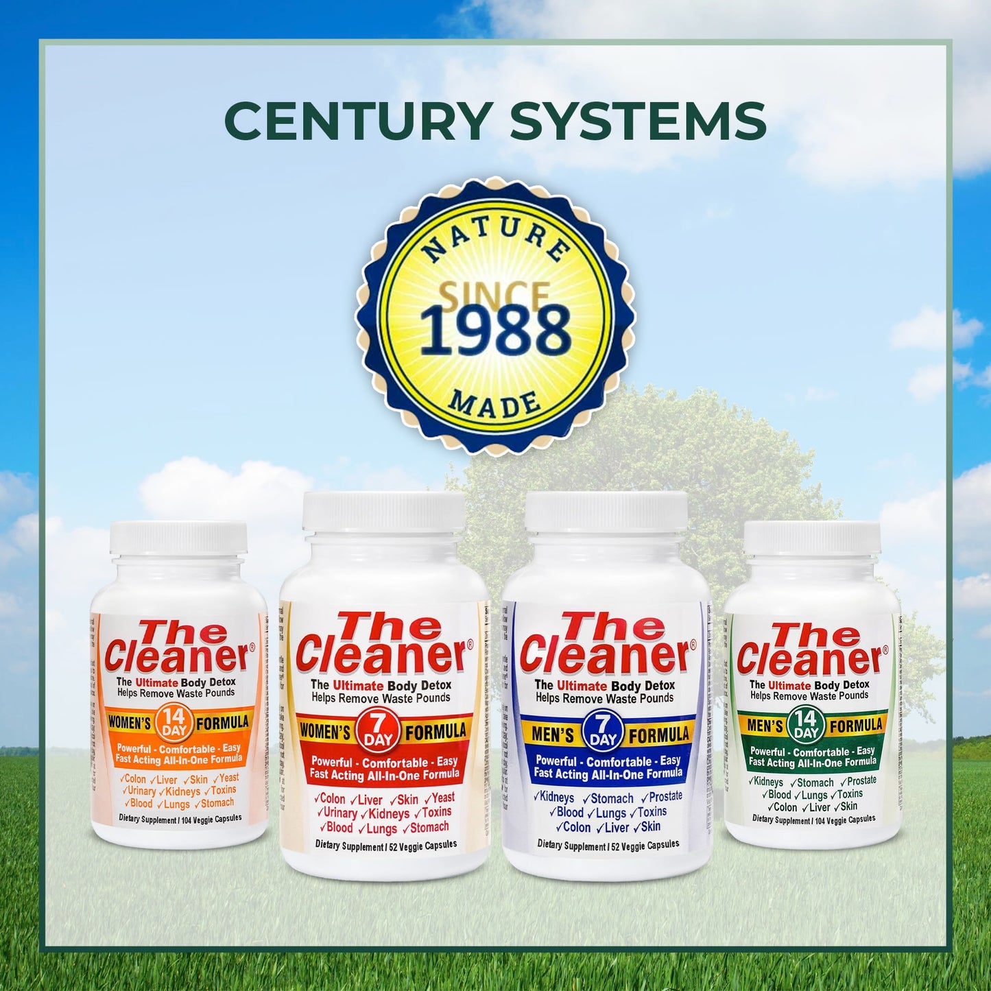 Century Systems The Cleaner Detox, Powerful 14-Day Complete Internal Cleansing Formula for Men, Support Digestive Health, 104 Vegetarian Capsules (Two 7 Day treatments)