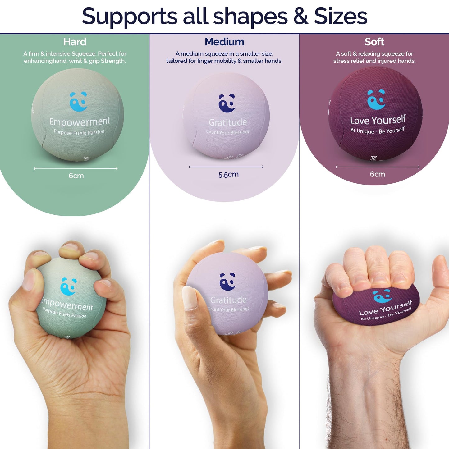 Mind & Body Stress Balls For Adults - Tri-Density Hand Therapy Exercise Squeeze Balls - Grip Strengthening For Hand Therapy - Anxiety And Stress Relief - Physical Therapy Support Fidget with Gel Core