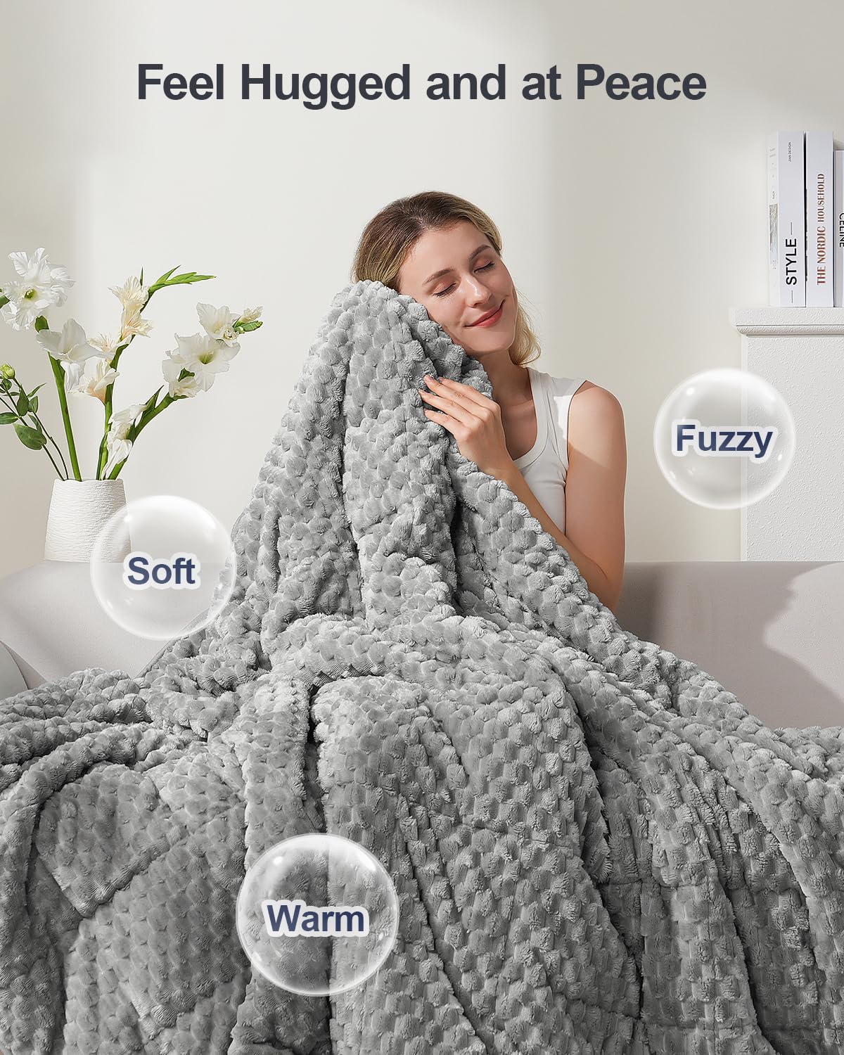 Super Soft Luxury Fleece Sherpa Weighted Blanket 15 lbs for Adults, Turtle Shell Fuzzy Cozy Fluffy Queen Size Weighted Throw, Ceramic Beads Washable Heavy Blankets for Couch Bed, Grey, 60" x 80"