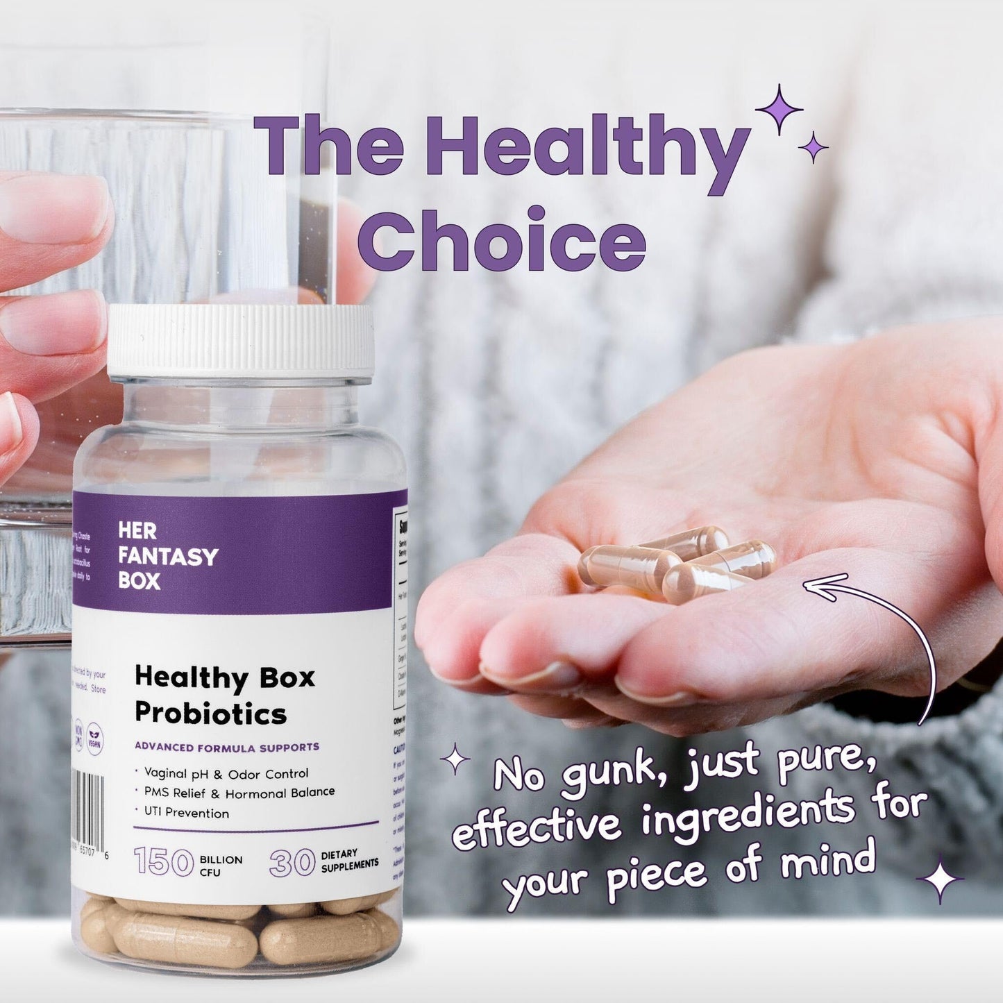 Her Fantasy Box | Vaginal Probiotics for Women – Prebiotics + Advanced Lactobacillus Blend – Hormonal Balance, PMS Relief & UTI Prevention – Feminine Health Support with Cranberry & D-Mannose