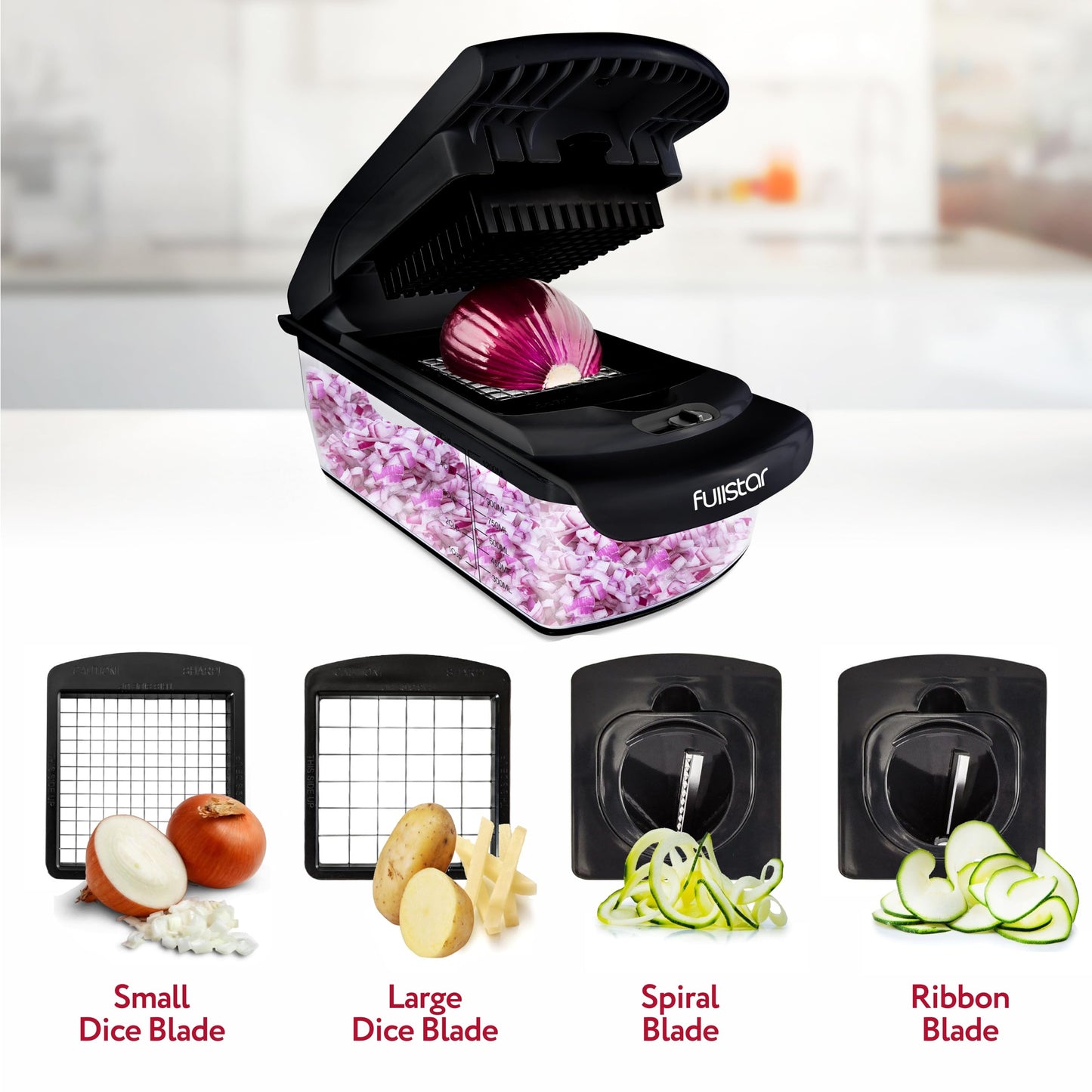 Fullstar The Original Pro Chopper - Vegetable Chopper and Spiralizer, Food Chopper with Container, Fruit Slicer, Kitchen Gadgets & Accessories, Home Essentials (4 in 1, Black)