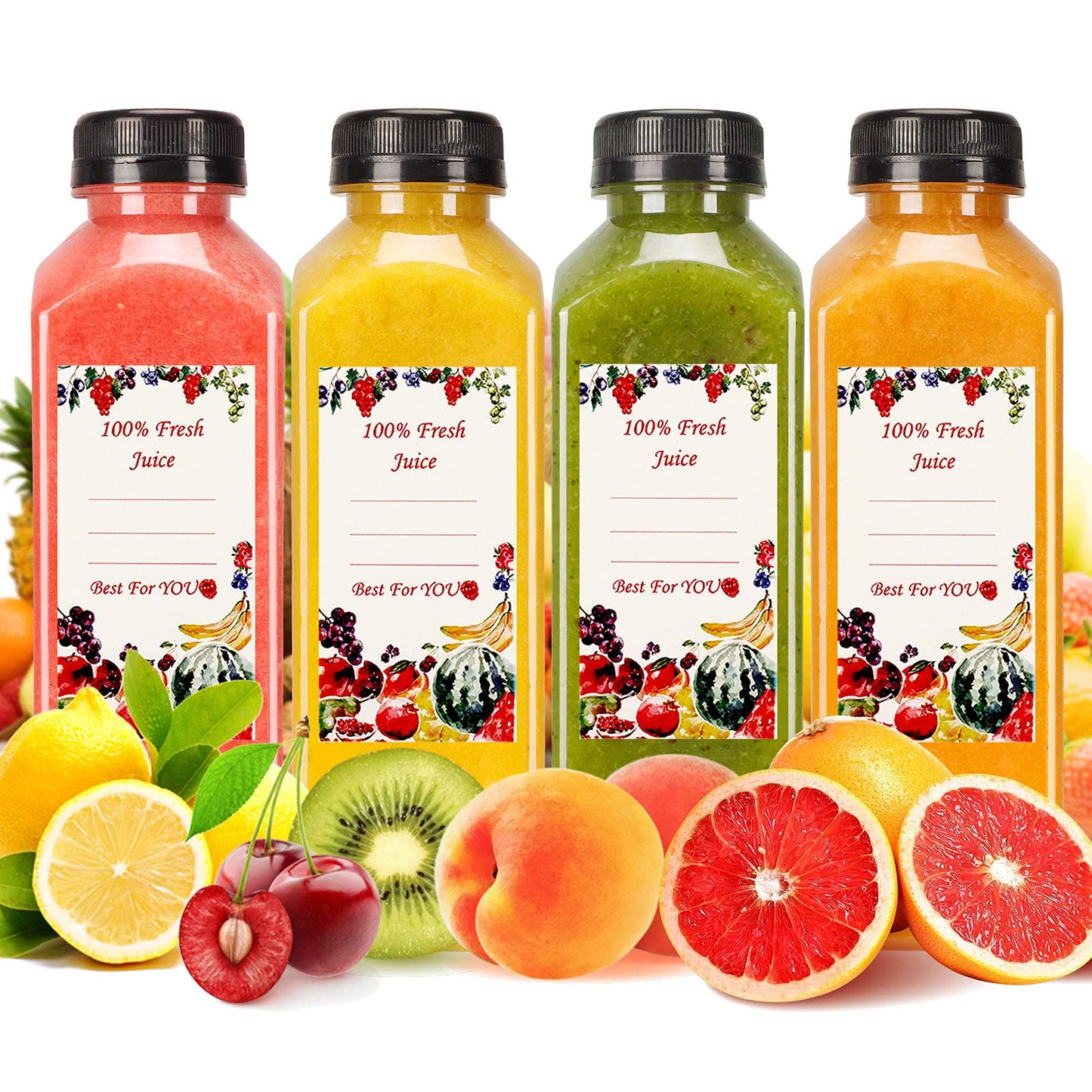 SUPERLELE 20pcs 16oz Juice Bottles, Plastic Juicing Bottles with Caps, Clear Drink Containers with Lids for Drinking, Smoothie and Other Beverages