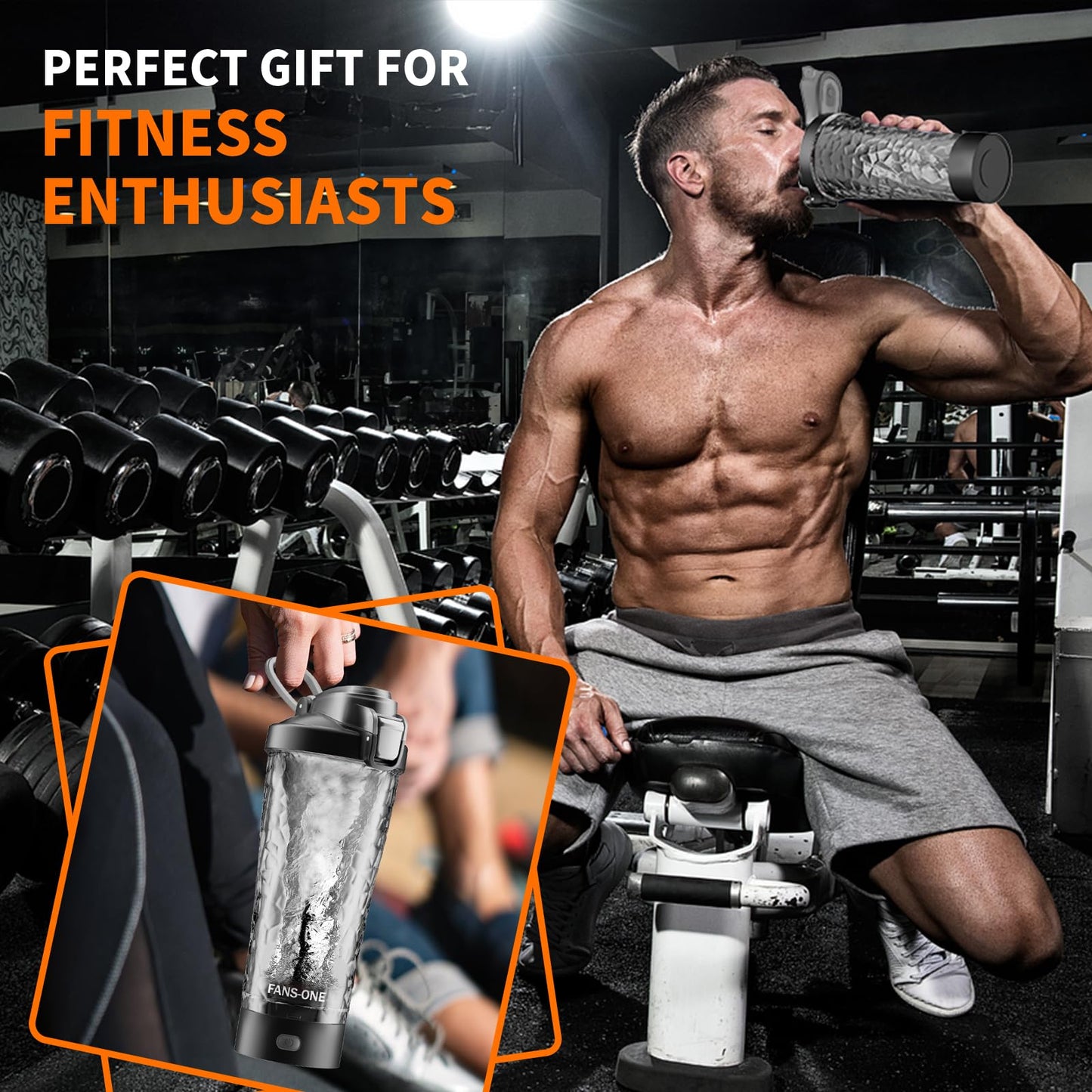 FANS-ONE Premium Electric Protein Shaker Bottle, 24 oz Lockable Blender Shaker Bottles, Made with Tritan, BPA Free, USB Rechargeable Mixer Blender Cup for Protein Shakes