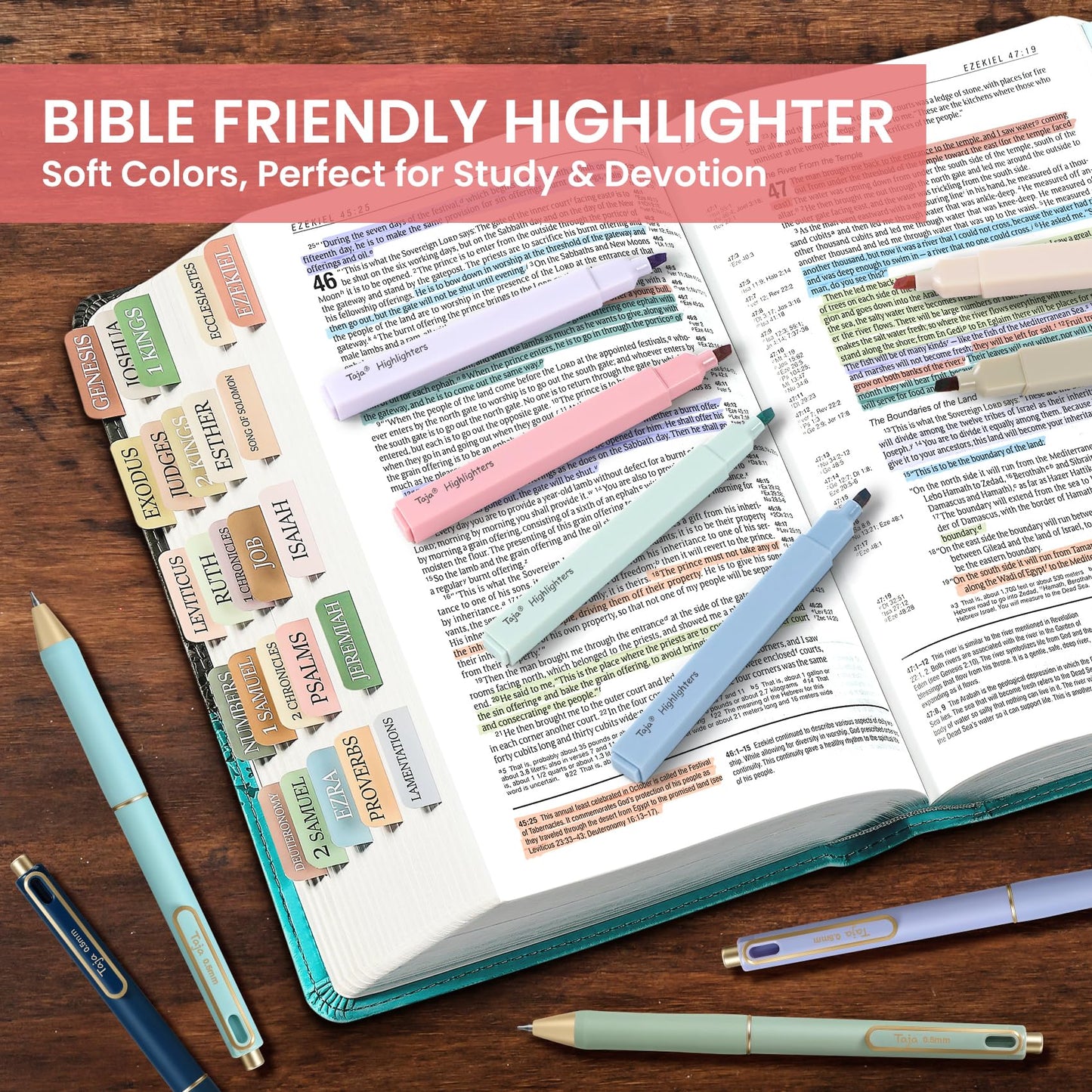 Taja 12 Pack Aesthetic Highlighters and Gel Pens Set, 6 No-Bleed Pastel Highlighters and 6 Black Ink Pens for Bible Study, Journaling, School and Office Supplies