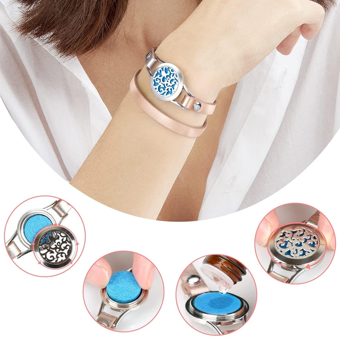 SOMORA Aromatherapy Essential Oil Diffuser Bracelet Gift Set, Gold