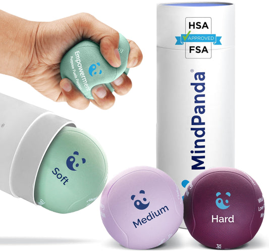Mind & Body Stress Balls For Adults - Tri-Density Hand Therapy Exercise Squeeze Balls - Grip Strengthening For Hand Therapy - Anxiety And Stress Relief - Physical Therapy Support Fidget with Gel Core