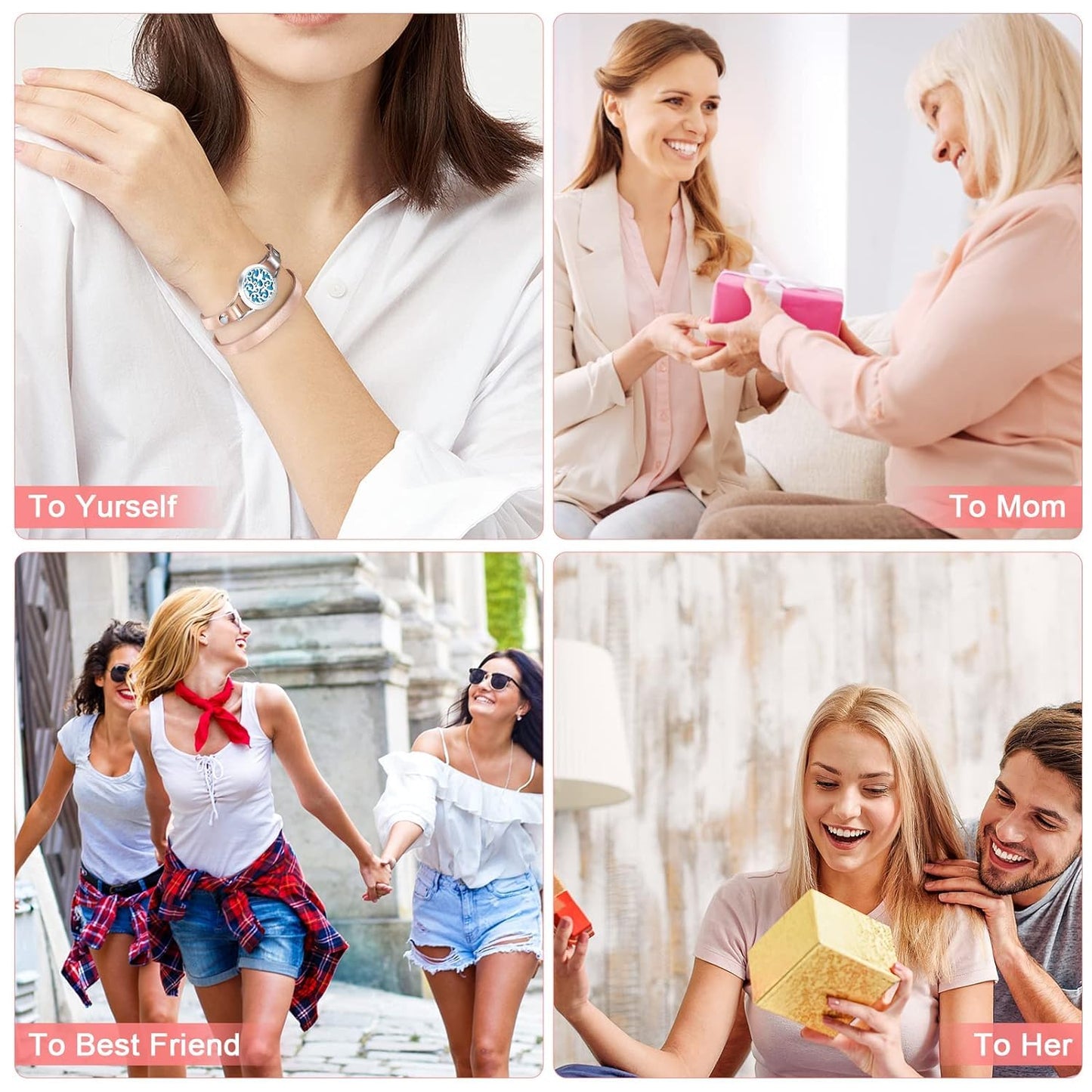 SOMORA Aromatherapy Essential Oil Diffuser Bracelet Gift Set, Gold