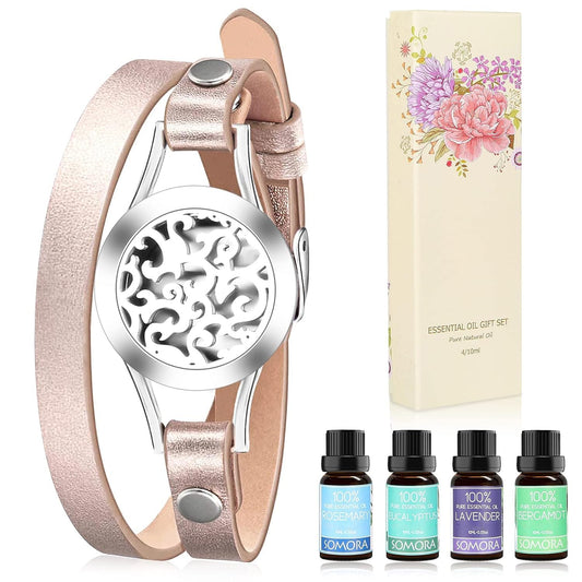 SOMORA Aromatherapy Essential Oil Diffuser Bracelet Gift Set, Gold