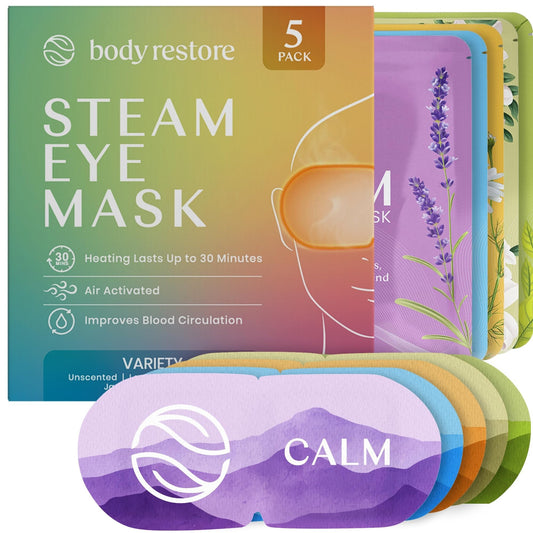 Body Restore Self Heating Warm Compress for Dry Eyes 5 Pack - Heated Eye Mask for Fast Relief, Birthday Gifts for Women, Men, Stye Eye Treatment, Relaxation, Travel Essentials - Variety