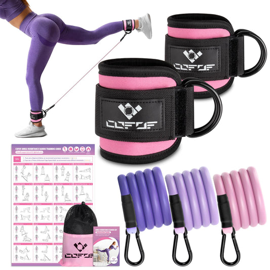 Ankle Resistance Bands with Cuffs, Ankle Bands for Working Out, Ankle Band Cuff for Kickbacks Hip, Leg Glute Exercise Equipment with Training Poster, Resistance Band with Ankle Cuffs for Women(Pink)