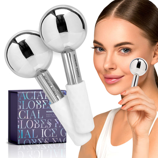 Ice Globes for Face – Stainless Steel Facial Ice Globes for Puffiness, Wrinkles, Skin Tightening – Cooling Face Roller for Lymphatic Drainage, Cryo Therapy, Eye Depuffing, Anti-Aging, Facial Massage