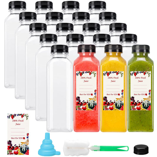 SUPERLELE 20pcs 16oz Juice Bottles, Plastic Juicing Bottles with Caps, Clear Drink Containers with Lids for Drinking, Smoothie and Other Beverages