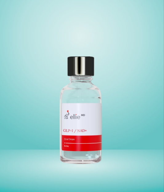 GLP-1/NAD+ Oral Drops                             This innovative once-weekly formula combines aiding in appetite control from GLP-1 with the cellular energy and mental clarity benefits of NAD+, delivered via EllievaTech™ absorption technology for effort